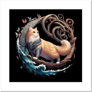 Cute Viking Cat Norse Mythology Celtic Knot Posters and Art